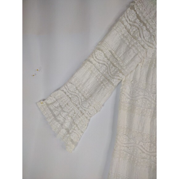 Dressbarn women 14 white lace tiers 3/4 flared ruffle sleeve shift dress stretch - Picture 5 of 16